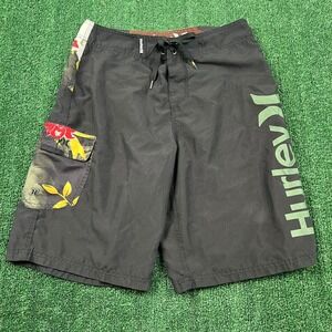 Hurley Board Shorts Men's Black Floral 30x10" Recycled Polyester Swim Trunks